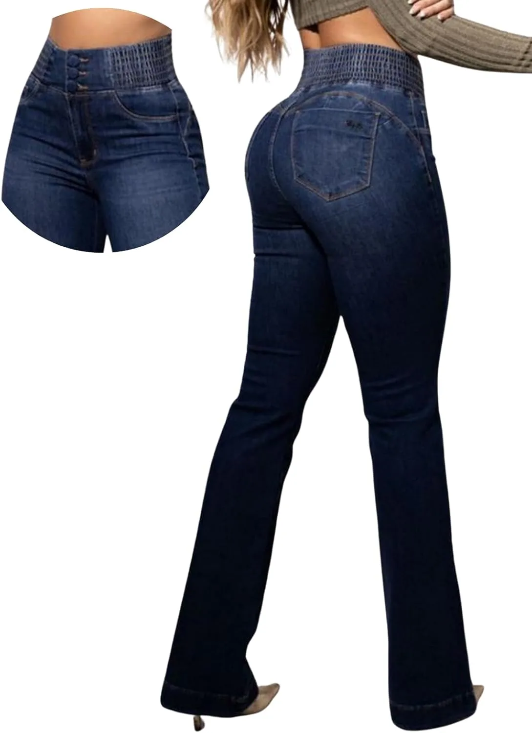 

Джинсы flare для женщин с tummy control, bootcut, stretchy, high waisted