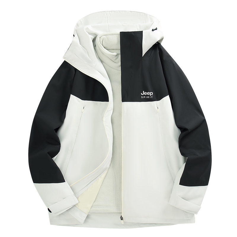 

JEEP SPIRIT Унисекс ветровка для походов на открытом воздухе водонепроницаемая, термостойкая, водоотталкивающая, дождезащитная, Black/Ivory White