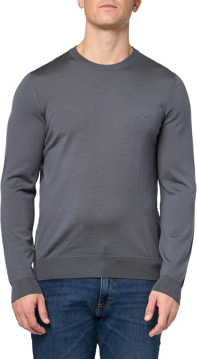 

BOSS мужской шерстяной свитер с маленьким логотипом, Mushroom Grey