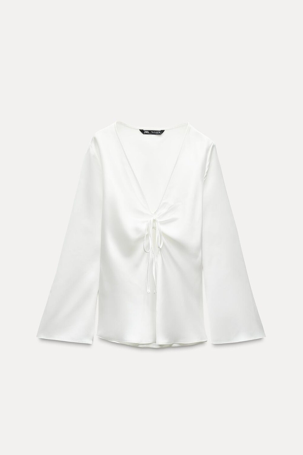 

Атласная рубашка с бантом ZARA, белый