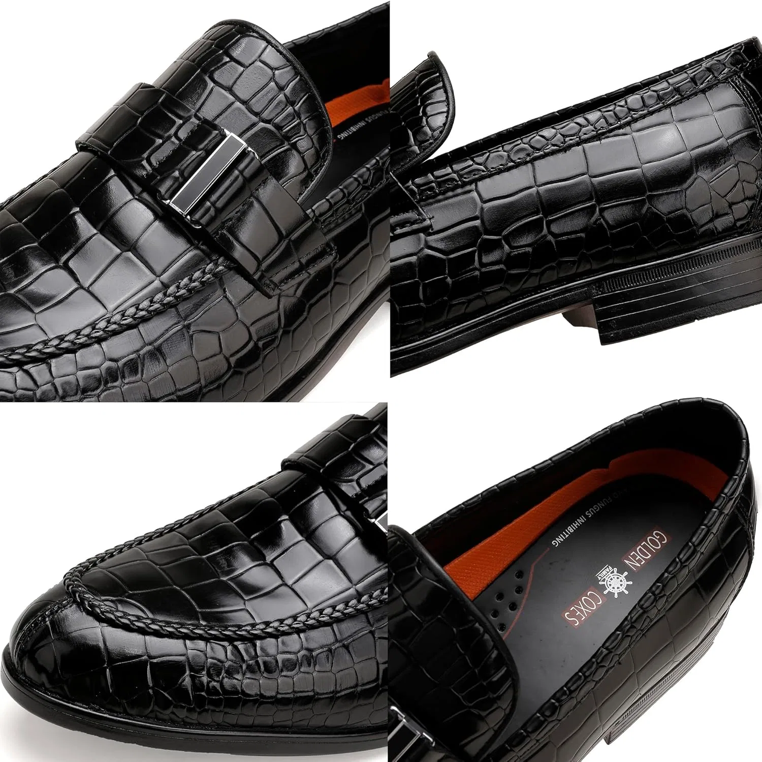 Лоферы с крокодиловой текстурой, из натуральной кожи, Black — фото 3
