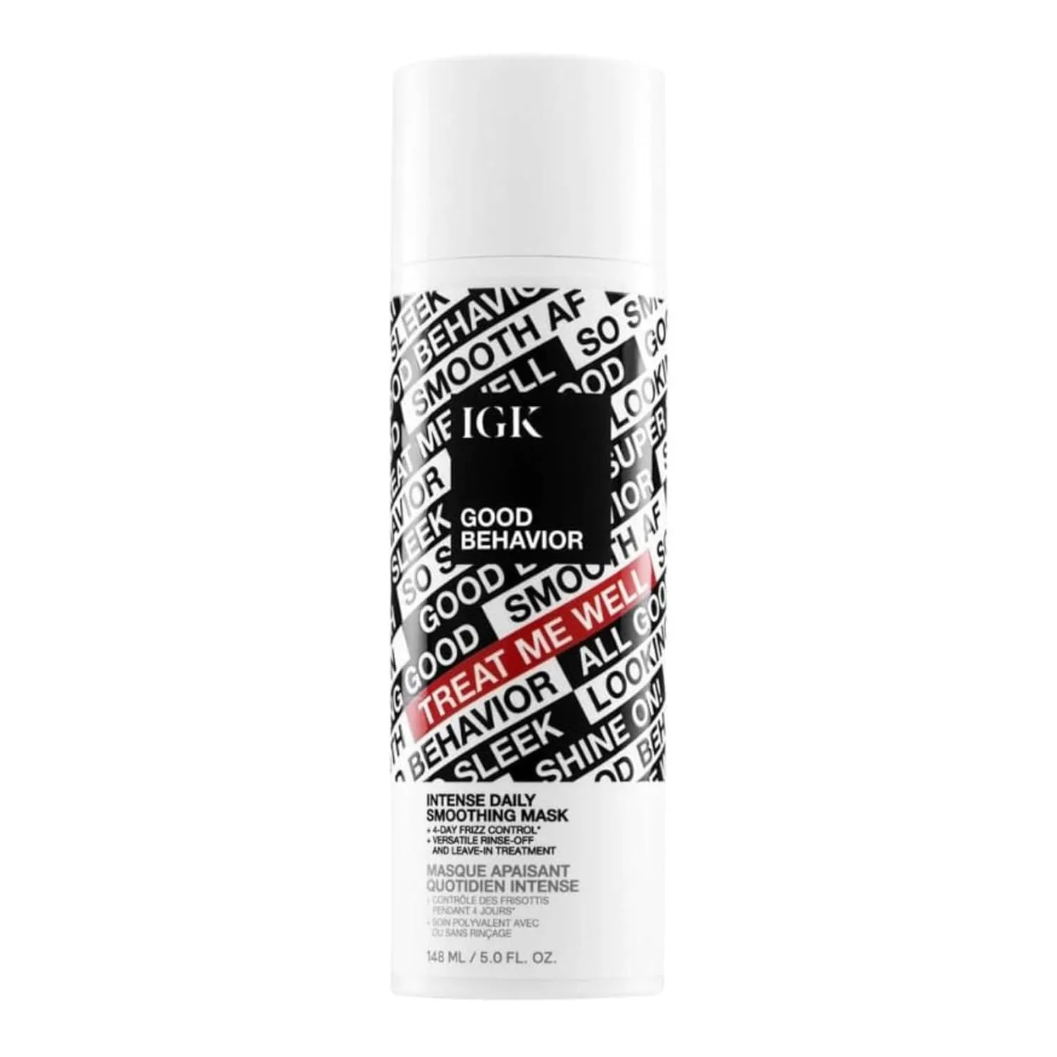 IGK GOOD BEHAVIOR Intense Daily Smoothing Mask - маска для ежедневного интенсивного разглаживания, борется с пушистостью, распутывает и смягчает волосы, смываемый или несмываемый уход для средних и густых склонных к пушистости волос, 142 г