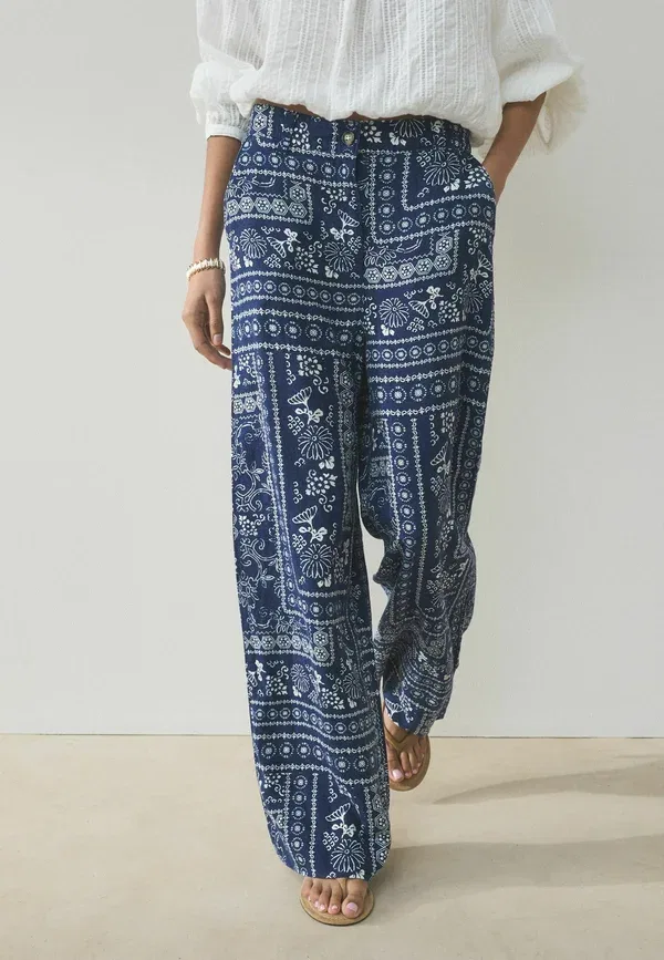 Брюки Next, navy blue ecru print, темно-синий экрю принт