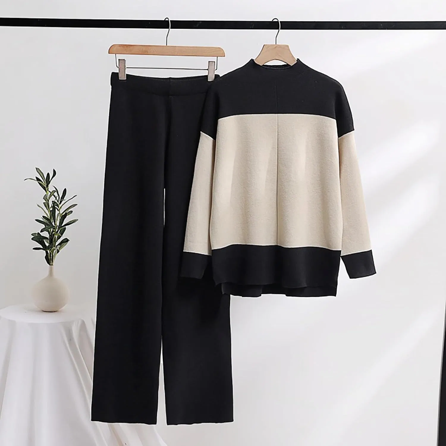 Женский спортивный костюм 2 предмета Ribbed Knit, черный — фото 2