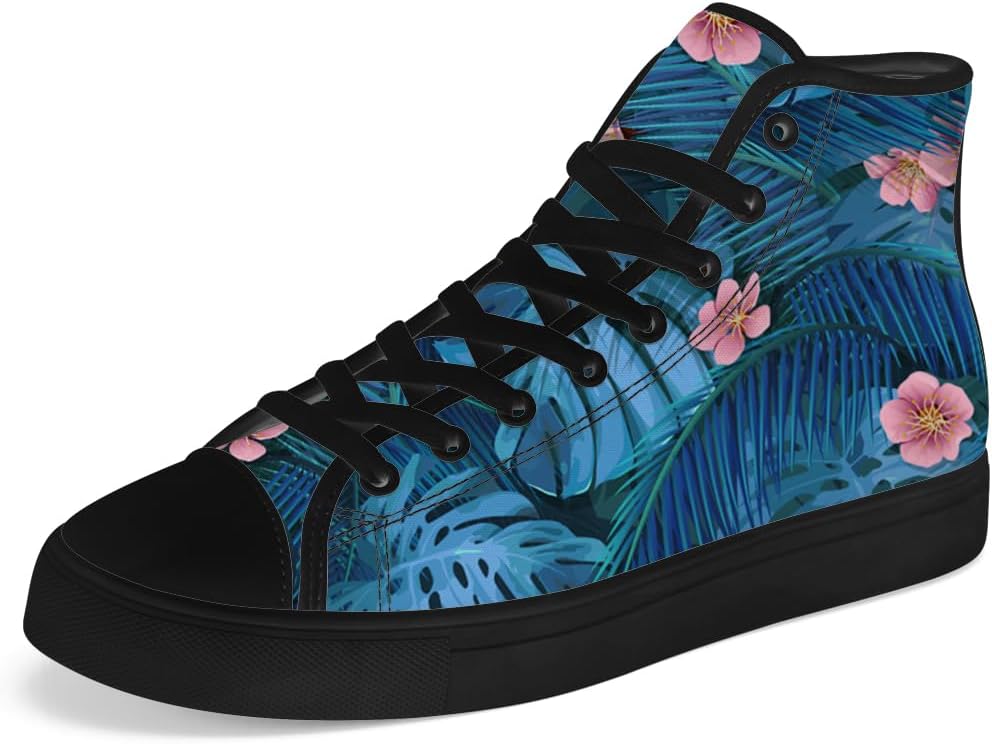 

Мужские и женские высокие кеды из парусины с тропическим рисунком листьев Chebing, розовый/голубой