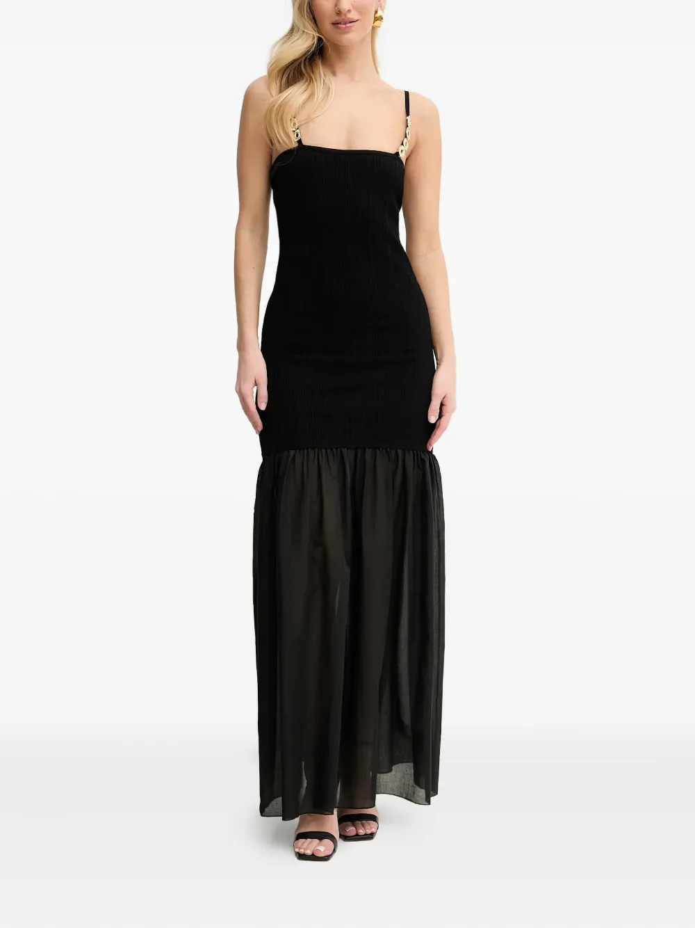 

Ярусное платье макси с цепочкой Simona Corsellini, черный