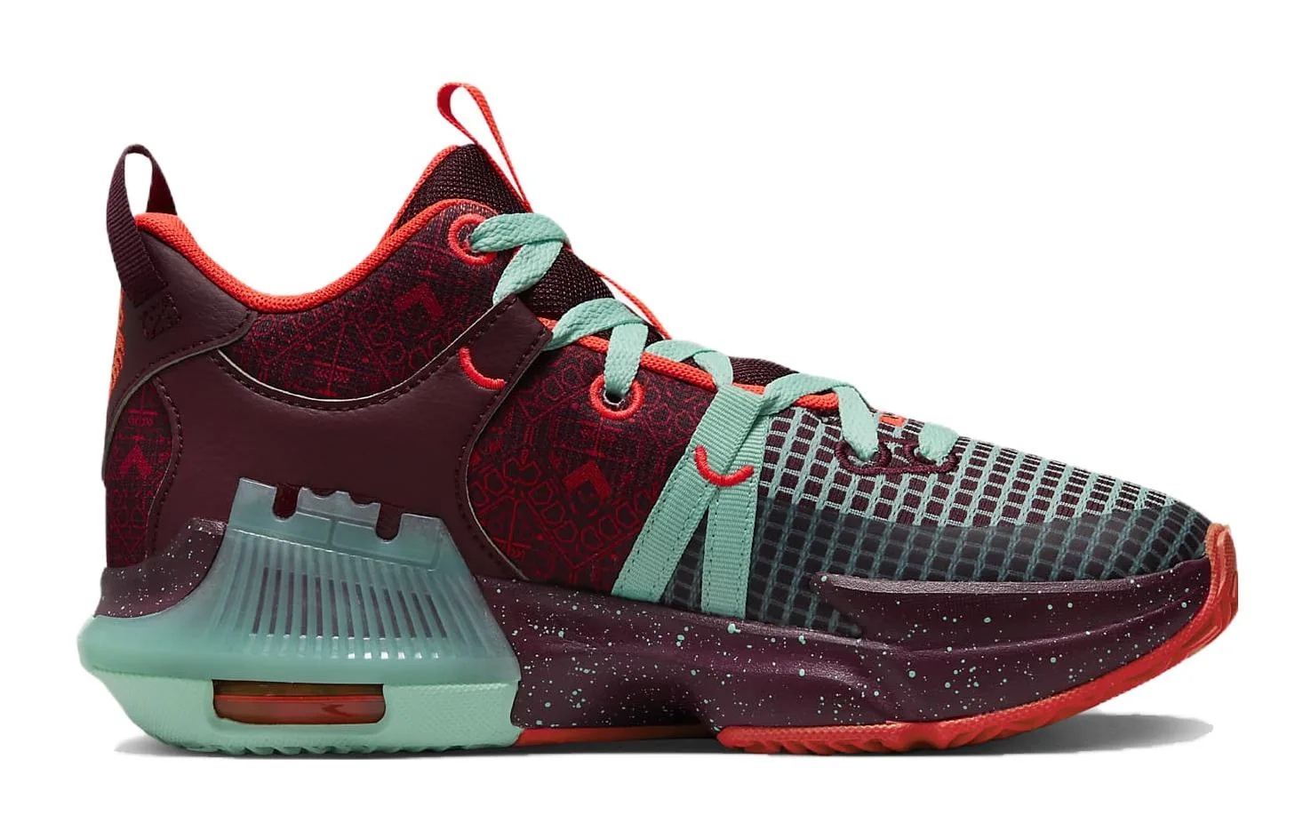 Nike Детские баскетбольные кроссовки Witness 7 SE Mid-Top с противоскользящей подошвой, амортизацией и износостойкой отделой, красные и зеленые, для подростков — фото 3