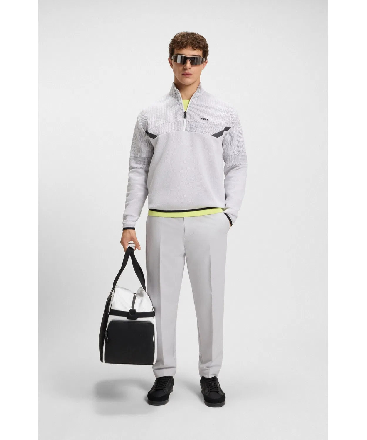 Свитшот с четверть-молнией BOSS Relaxed Fit, стёганый жаккард, белый — фото 2