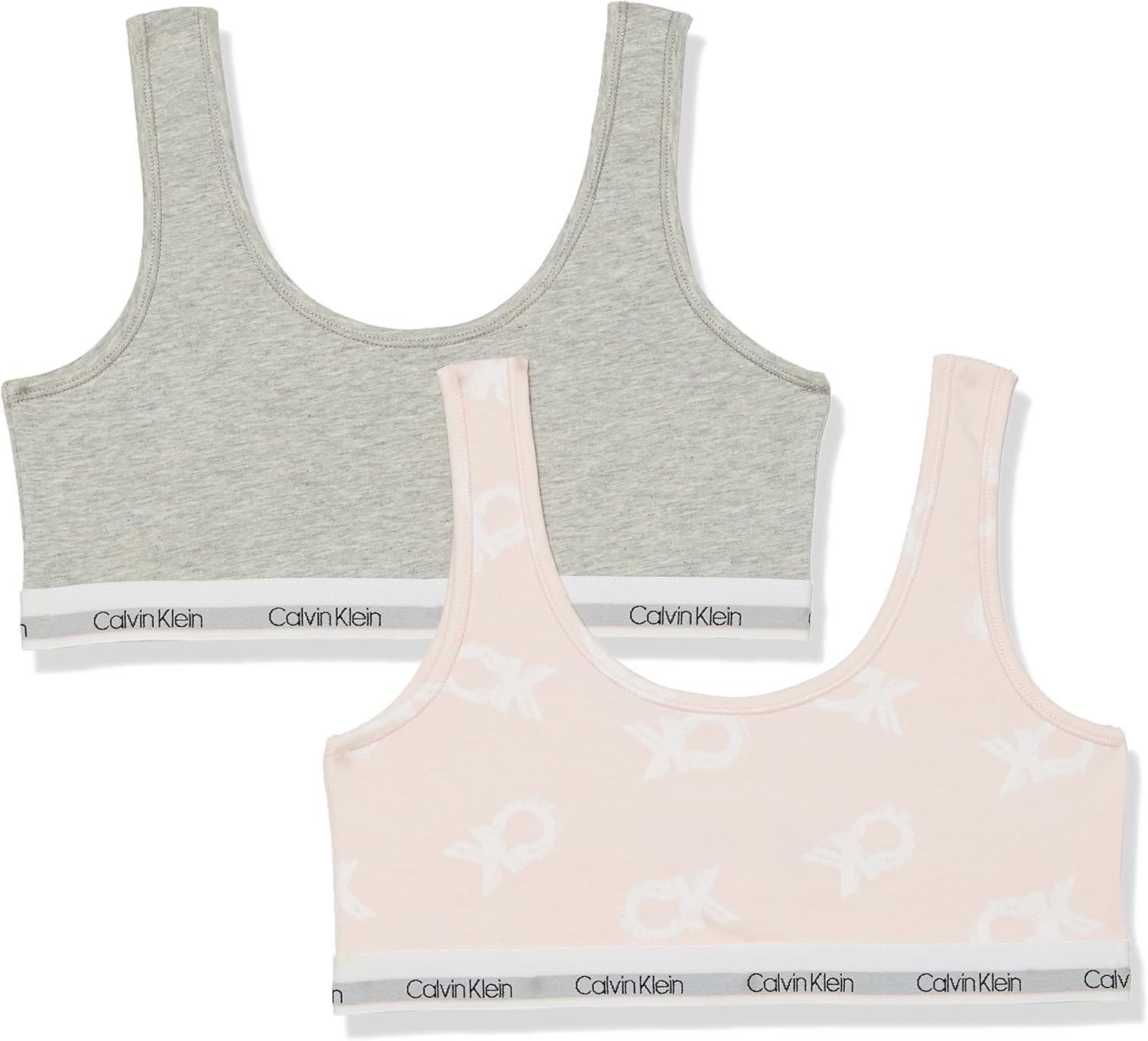 

Комплект из 2 бюстгальтеров-бралеттов Calvin Klein Girls Modern Cotton, Pink Ck Logo Tie Dye/Heather Grey