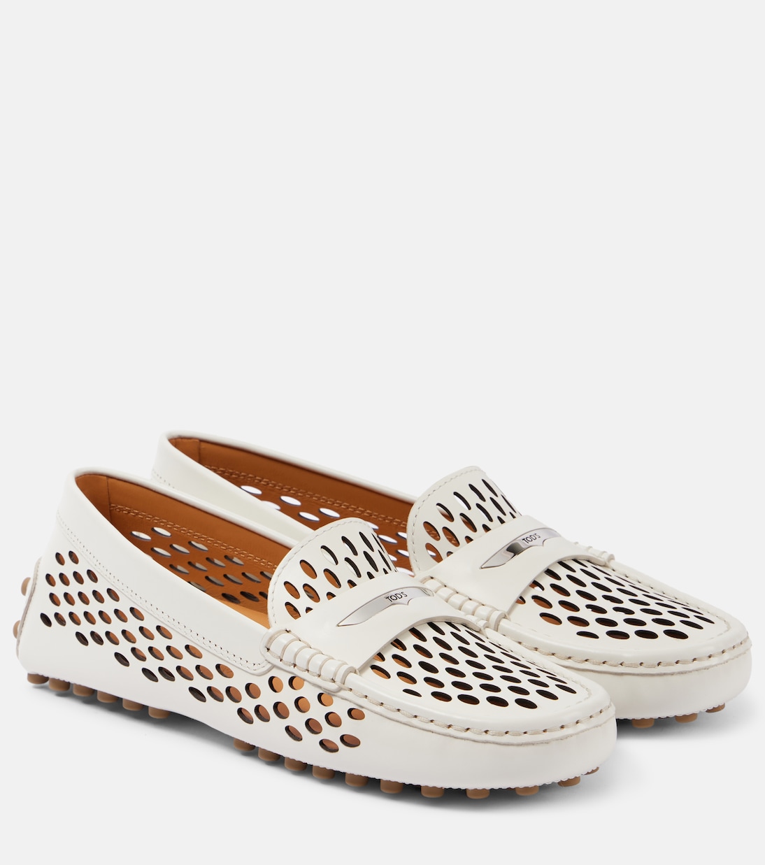 Кожаные туфли для вождения Gommino с вырезом Tod's, Bianco Calce