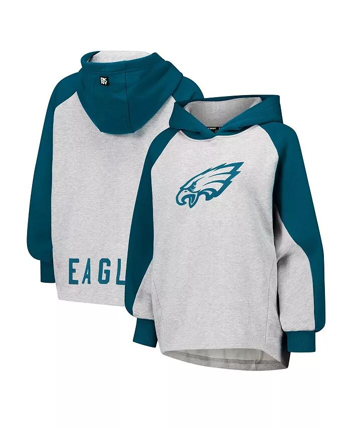 

Женская серо-зеленая укороченная толстовка с капюшоном Philadelphia Eagles Joy с регланами DKNY