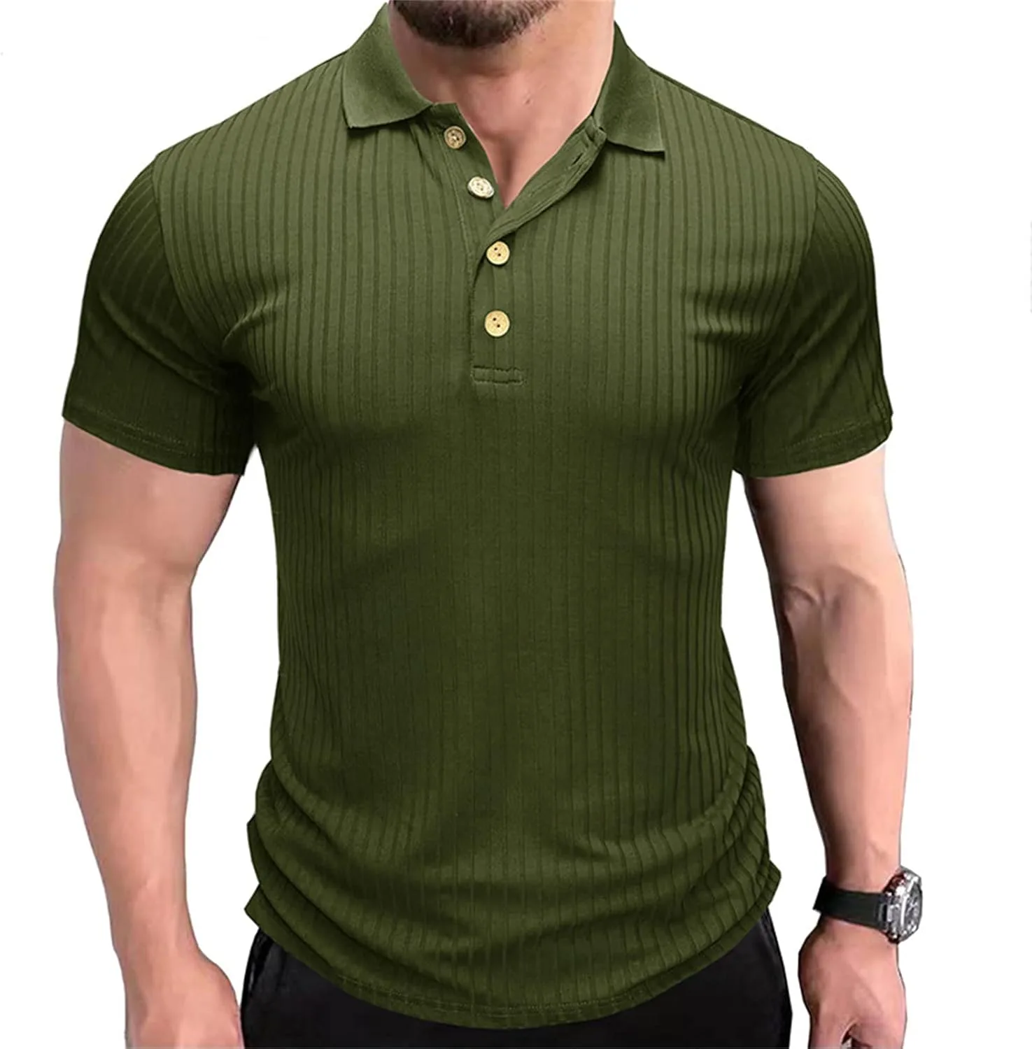 Мужская поло ribbed с коротким рукавом slim fit — фото 2