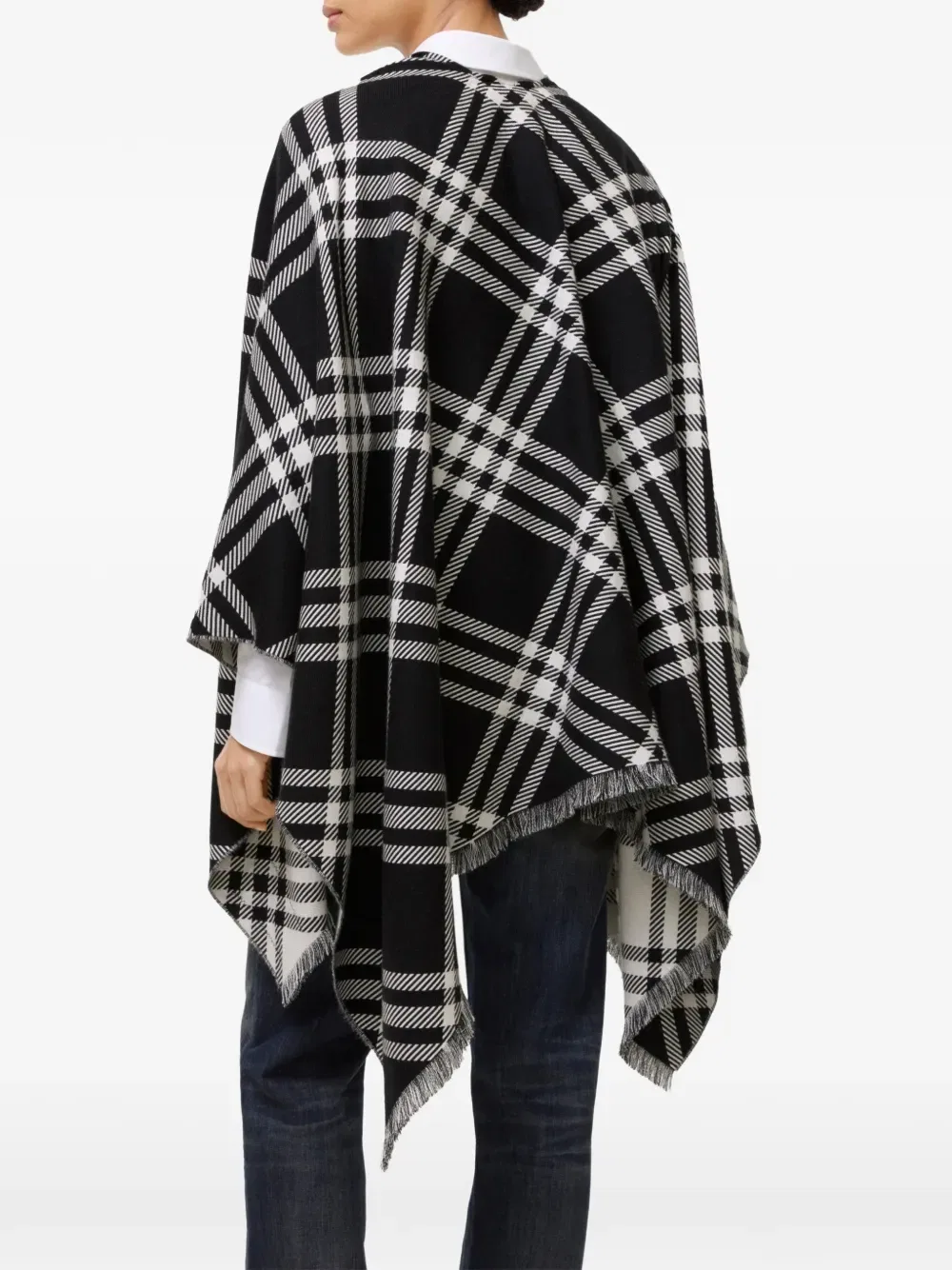 Клетчатая шерстяная шелково-кашемировая накидка Burberry, черный — фото 4