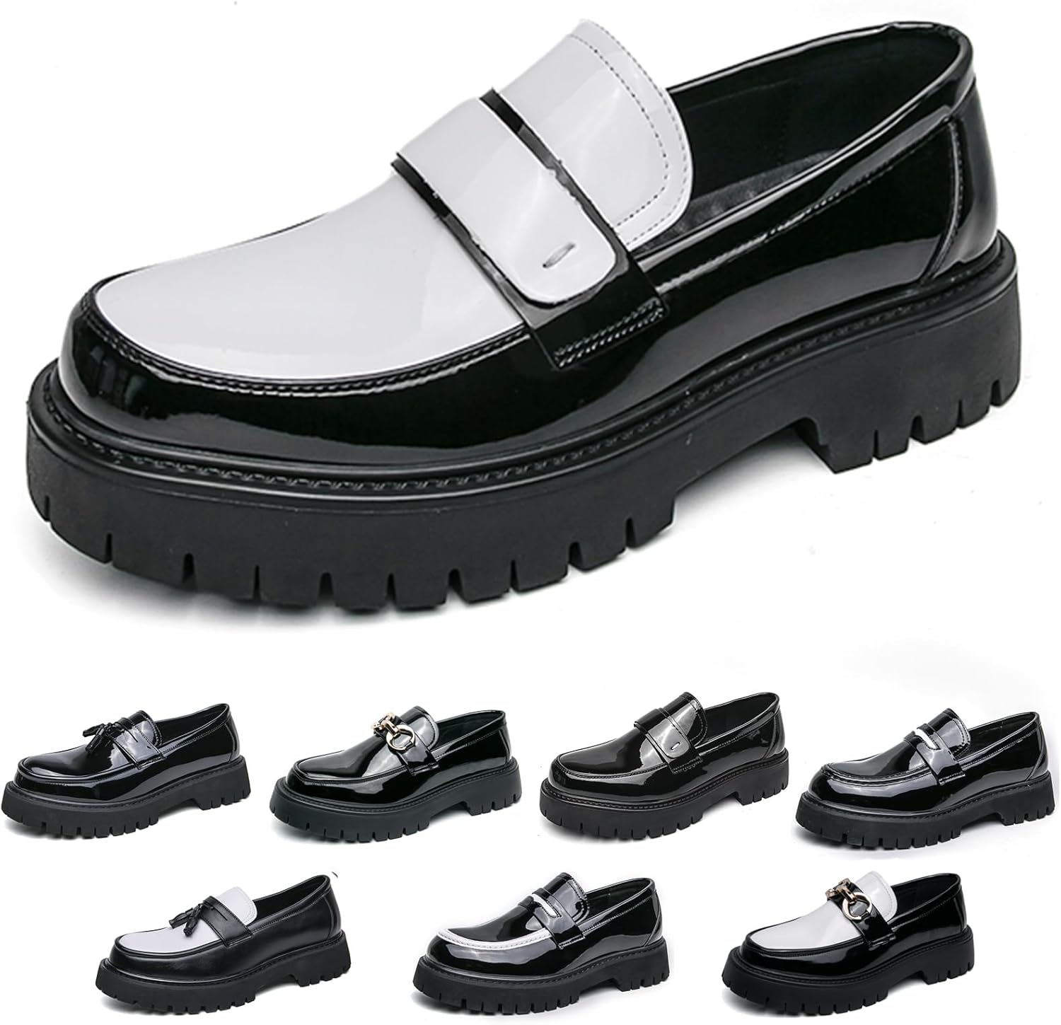 

Черно-белые двухцветные массивные лоферы на платформе Penny, классические слипоны с рифленой подошвой, деловая и рабочая обувь, повседневные нескользящие амортизирующие туфли, большой размер 5.5-14 Nekgnl