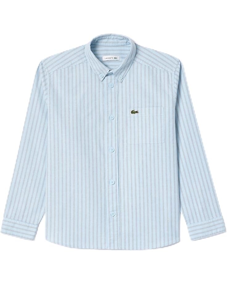 

Рубашка Lacoste Kids Long Sleeve Two Toned Oxford Collared Button Down Shirt, цвет Phoenix Blue/White Abysm