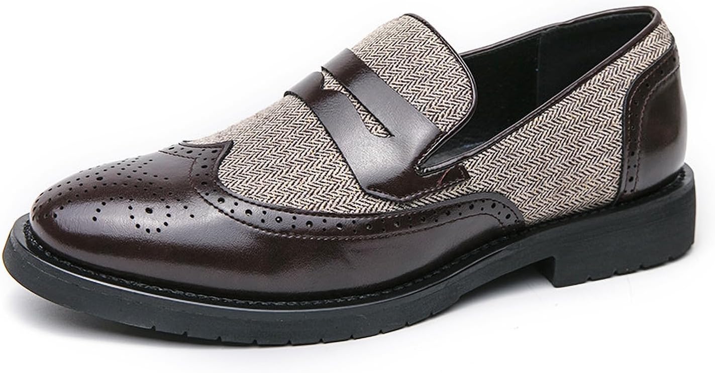 

Мужские лоферы из кожи с вставками из канвы, классические низкие, мягкая подошва, удобные, дышащие, без шнурков, деловые туфли для офиса, смокинга и официальных мероприятий Azagneem, коричневый