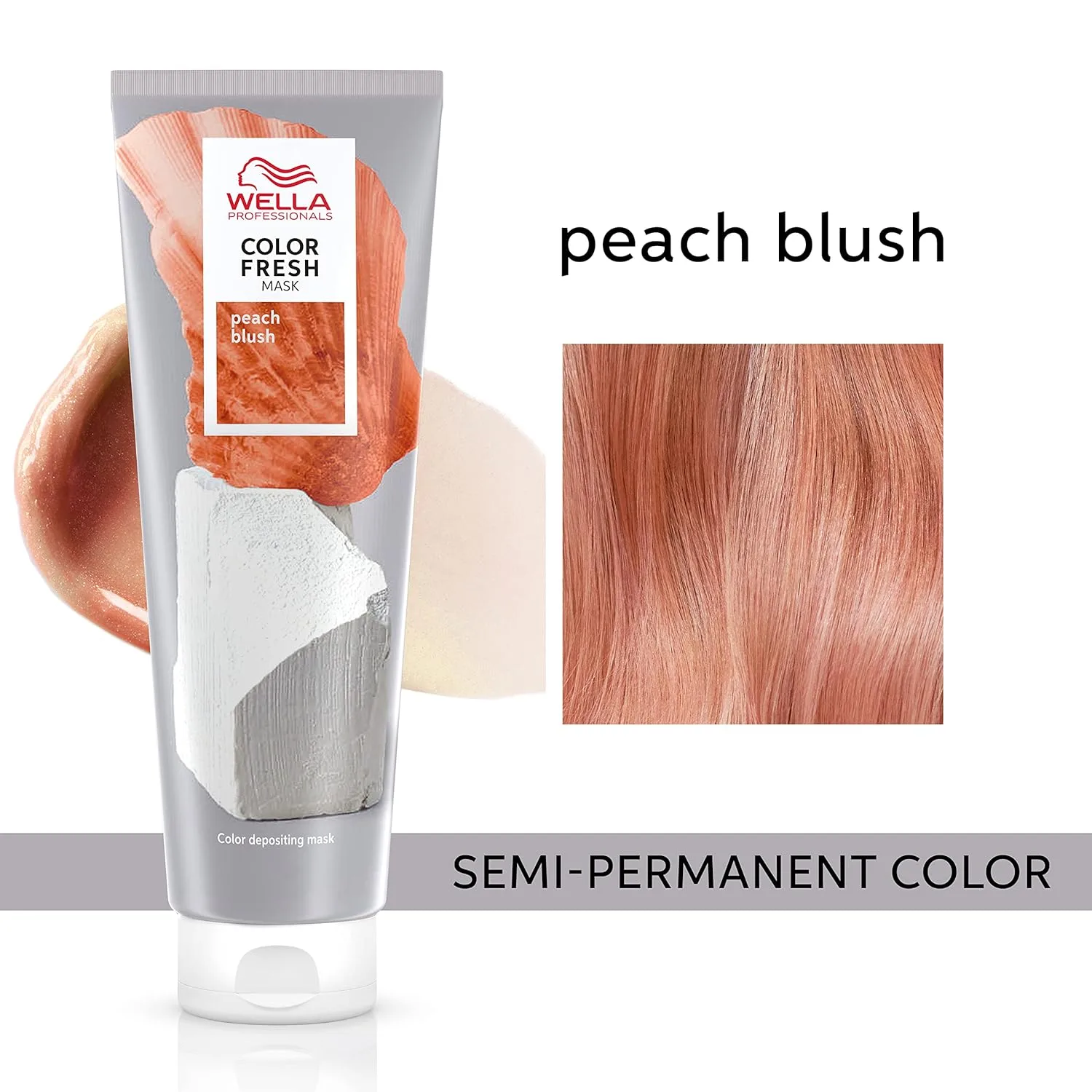 Wella Color Fresh Mask, маска для волос с эффектом тонирования для обновления салонного цвета, веганская формула с маслом авокадо для гладкости и увлажнения, для всех типов волос, без повреждений, без силиконов, 150 мл 148 мл (1 шт.), Peach Blus... — фото 2
