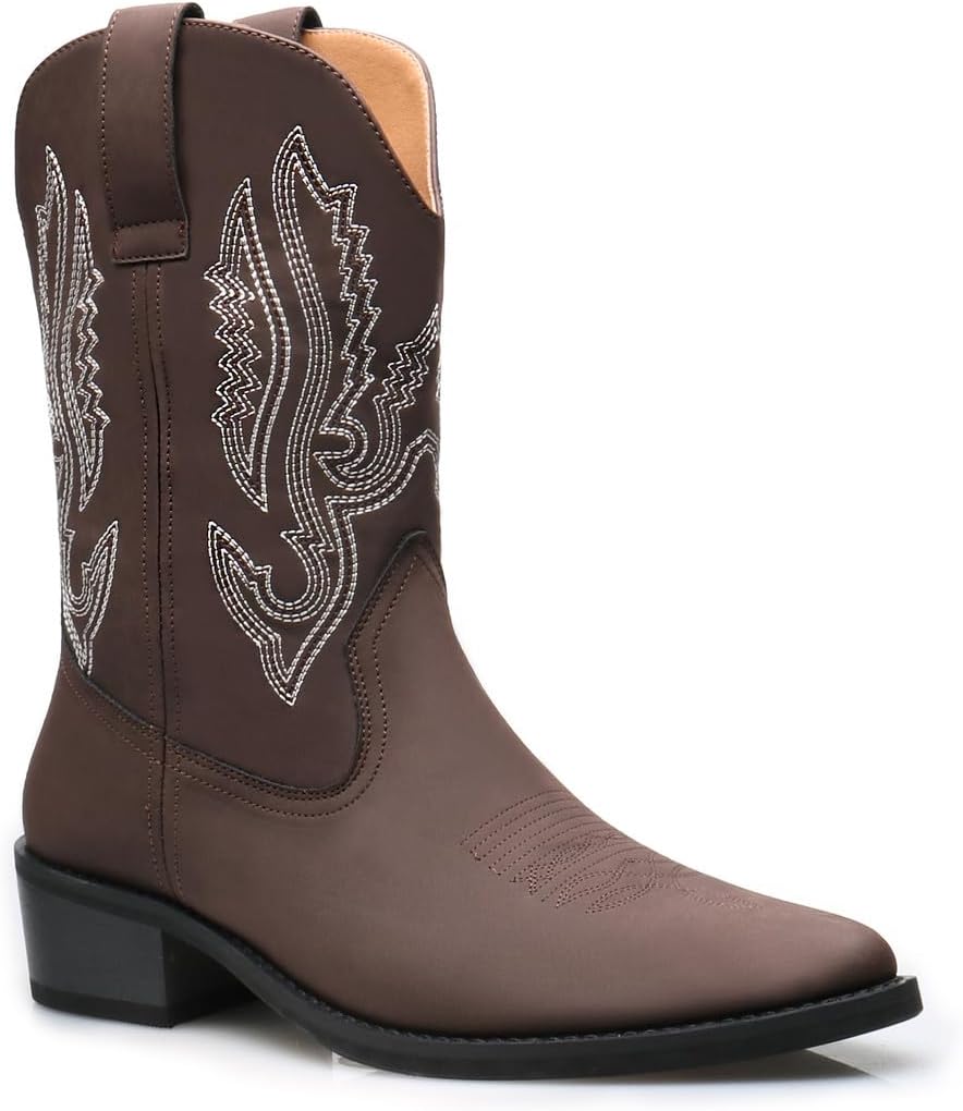 

Мужские ковбойские сапоги Santimon, средние вышитые с острым носком, праздничные формальные сапоги для мужчин, коричневый