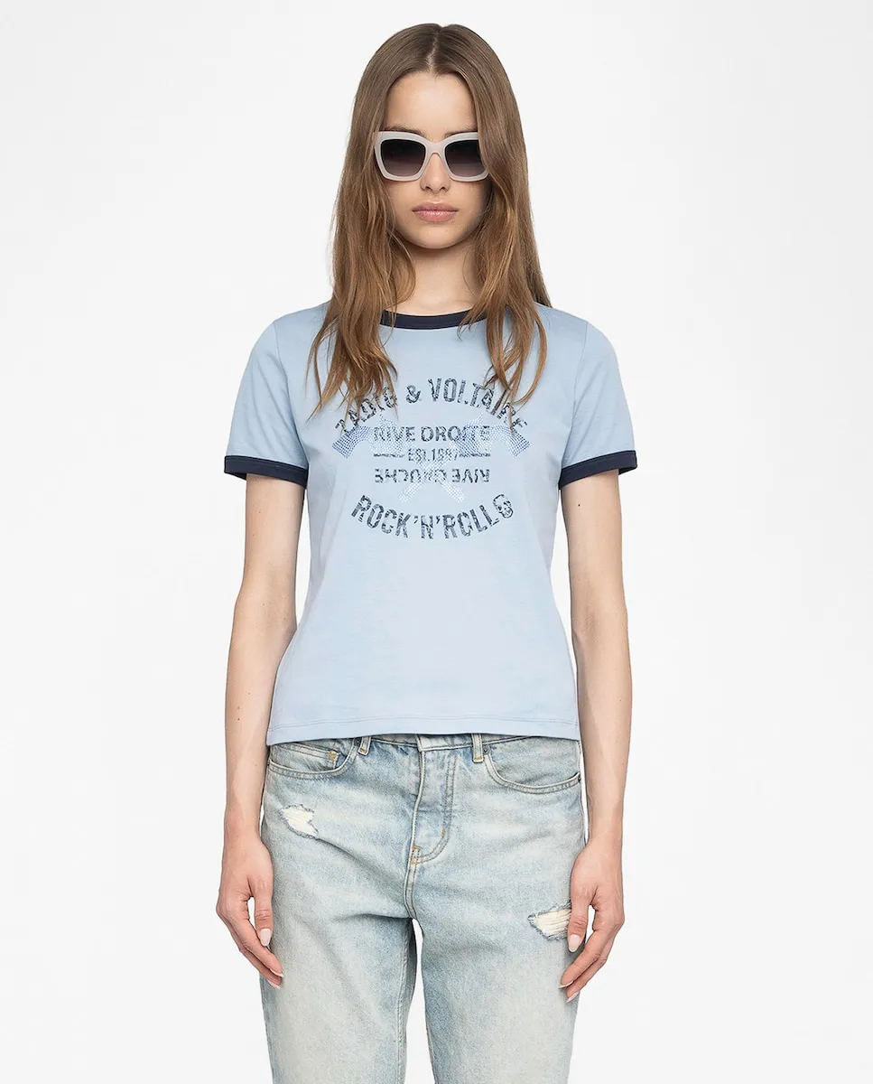 

Женская футболка Woos с короткими рукавами из хлопка Zadig & Voltaire, светло-голубой