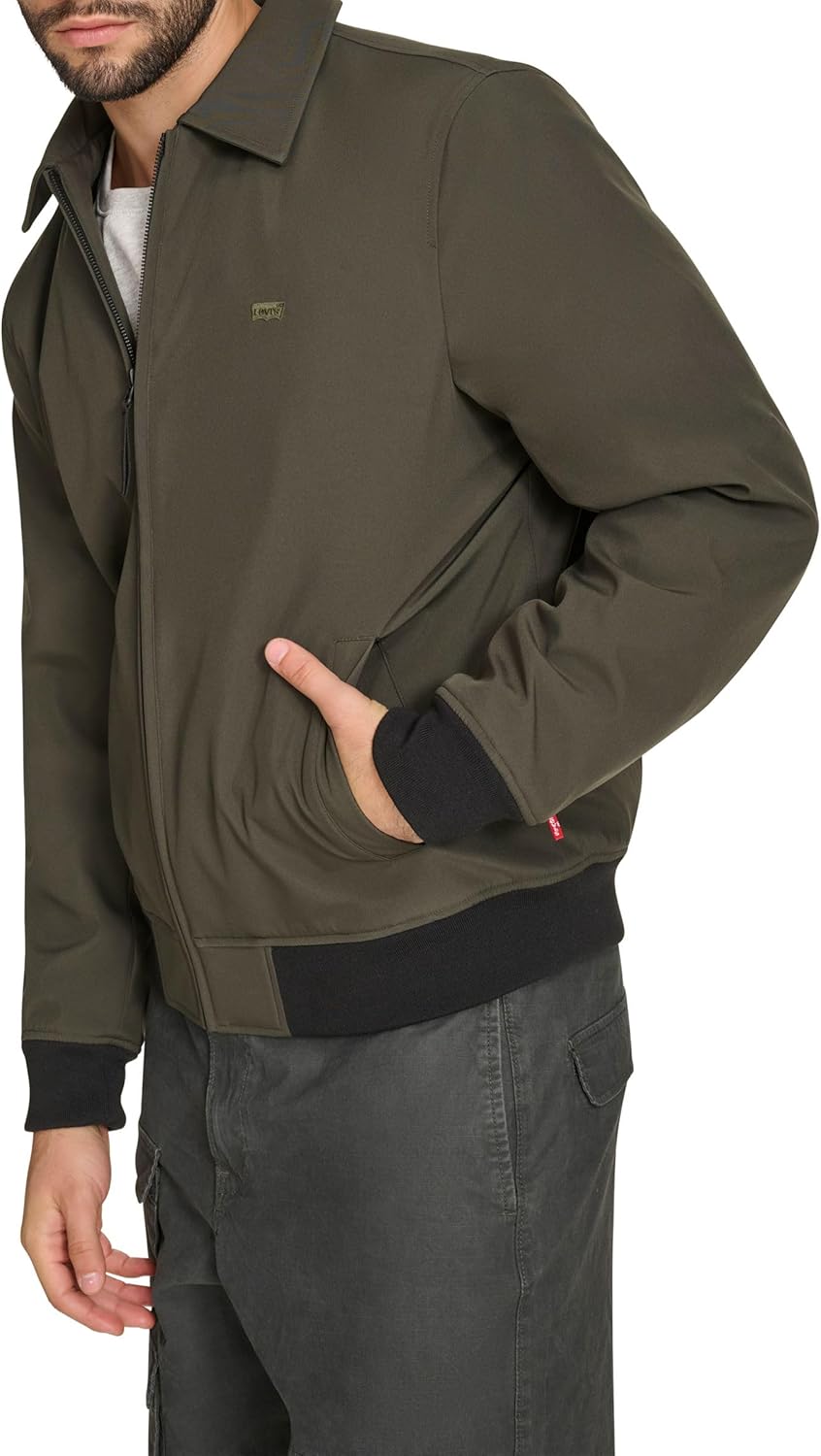 Мужская легкая куртка-бомбер Levi's из мягкой ткани софтшелл Varsity Rib Knit, Olive — фото 3