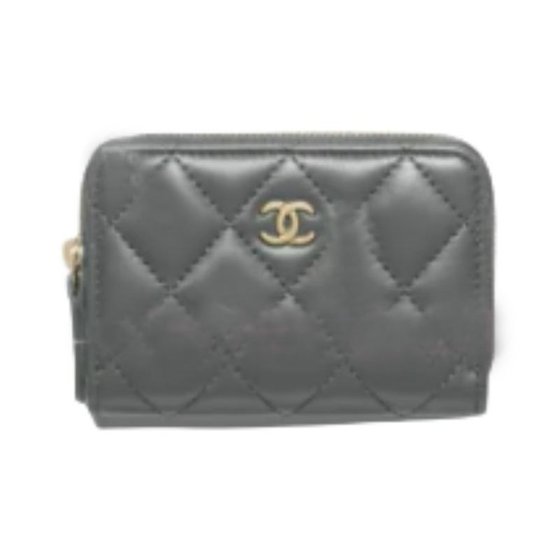 

CHANEL Женский кошелек для монет из овчины серо-черный