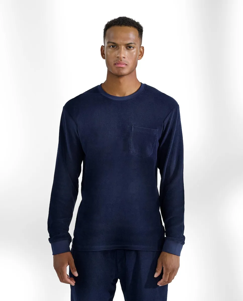 

Мужская футболка с длинным рукавом из органического махрового хлопка Bread & Boxers, темно-синий
