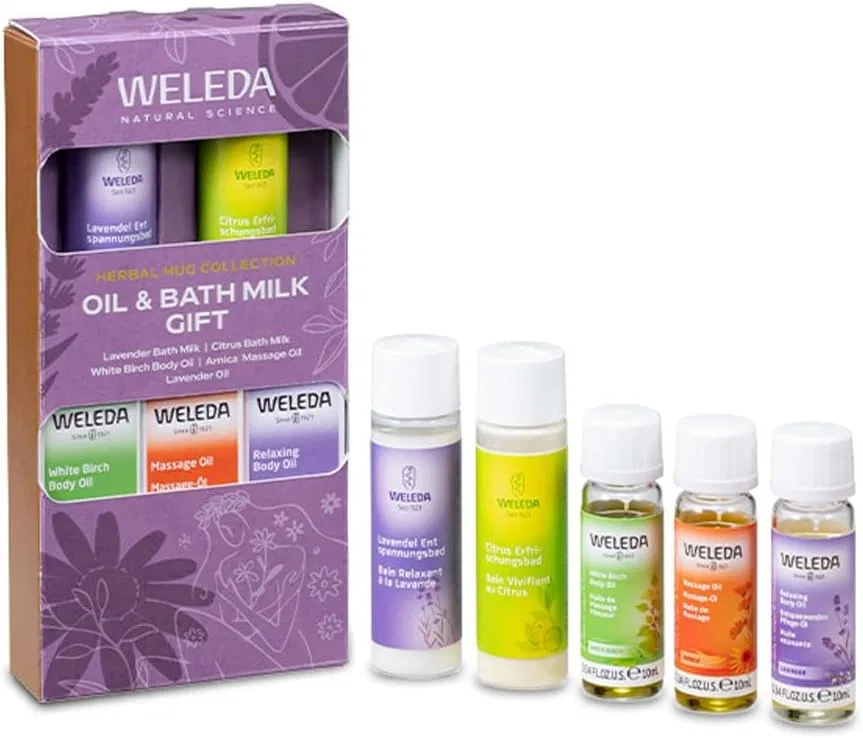 Набор масел и молочка для ванн Weleda White Birch Arnica Coffret Set, 5 предметов