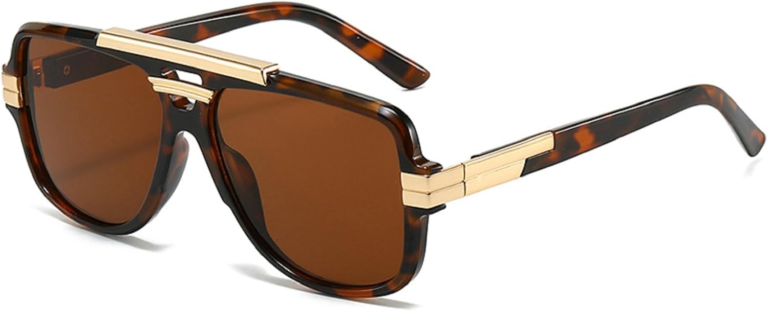 

Модные солнцезащитные очки с двойной перемычкой, квадратной формы, ретро-стиль, градиентные линзы, защита от УФ-излучения UV400, уникальные солнцезащитные очки для мужчин 6936 Melrose, Leopard