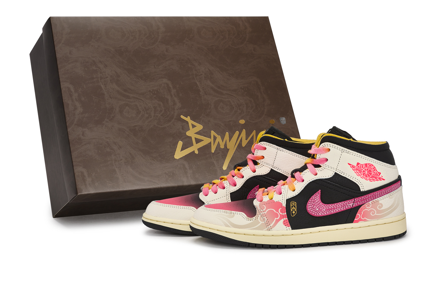 

Jordan Кроссовки Air 1 Mid top Vintage Unisex Black White Pink Orange