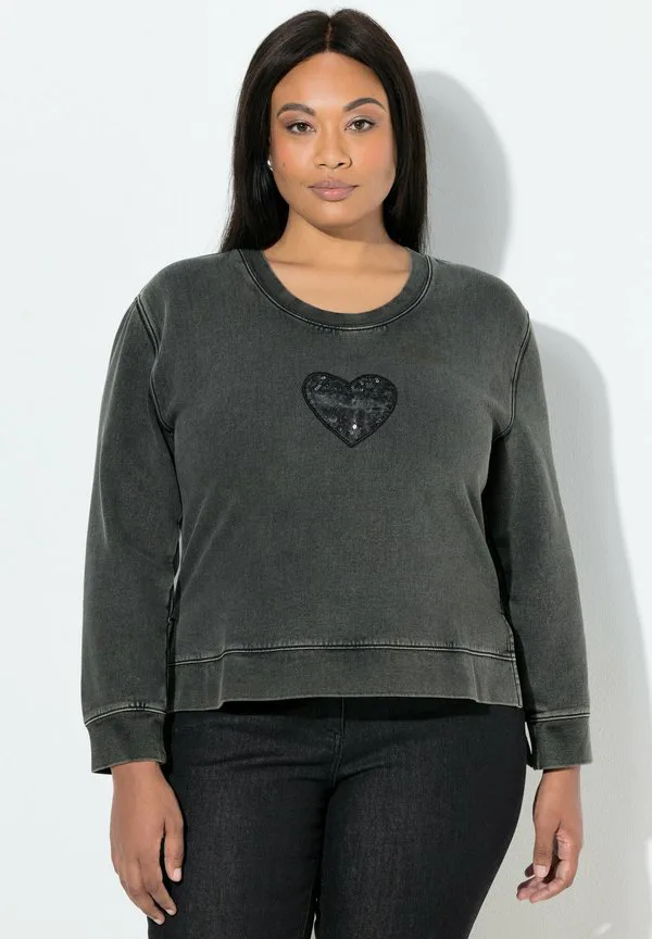 

Толстовка paillettenherz rundhals langarm Ulla Popken, Black, Черный, Толстовка paillettenherz rundhals langarm Ulla Popken, Black