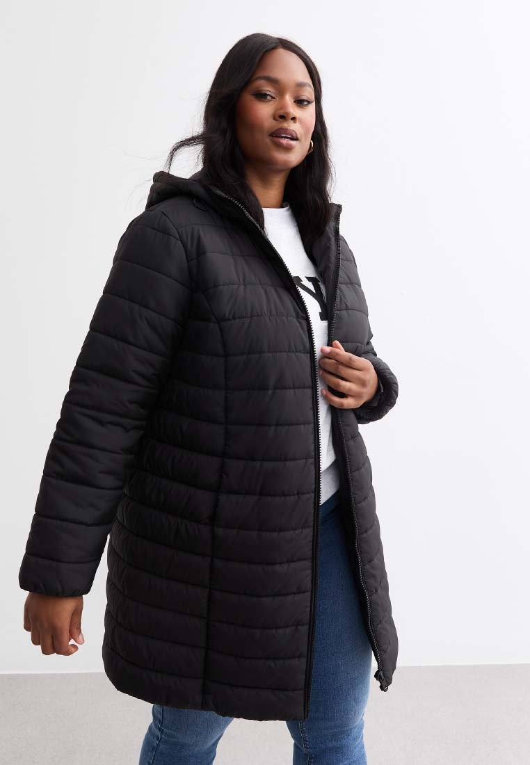 

Зимнее пальто CURVES HOODED LONGLINE PUFFER New Look Curves, черный