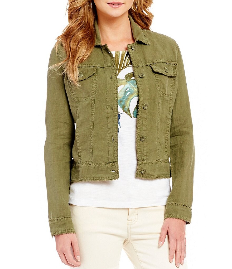 

Tommy Bahama Куртка с двумя ладонями и необработанными краями, воротником с длинными рукавами и пуговицами спереди, зеленый