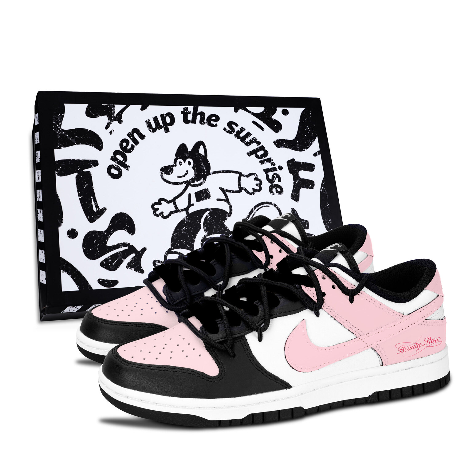 

Nike Dunk Black Leather Slip Resistant Abrasion Resistant Low top детские скейтбординг кроссовки Pink Unisex