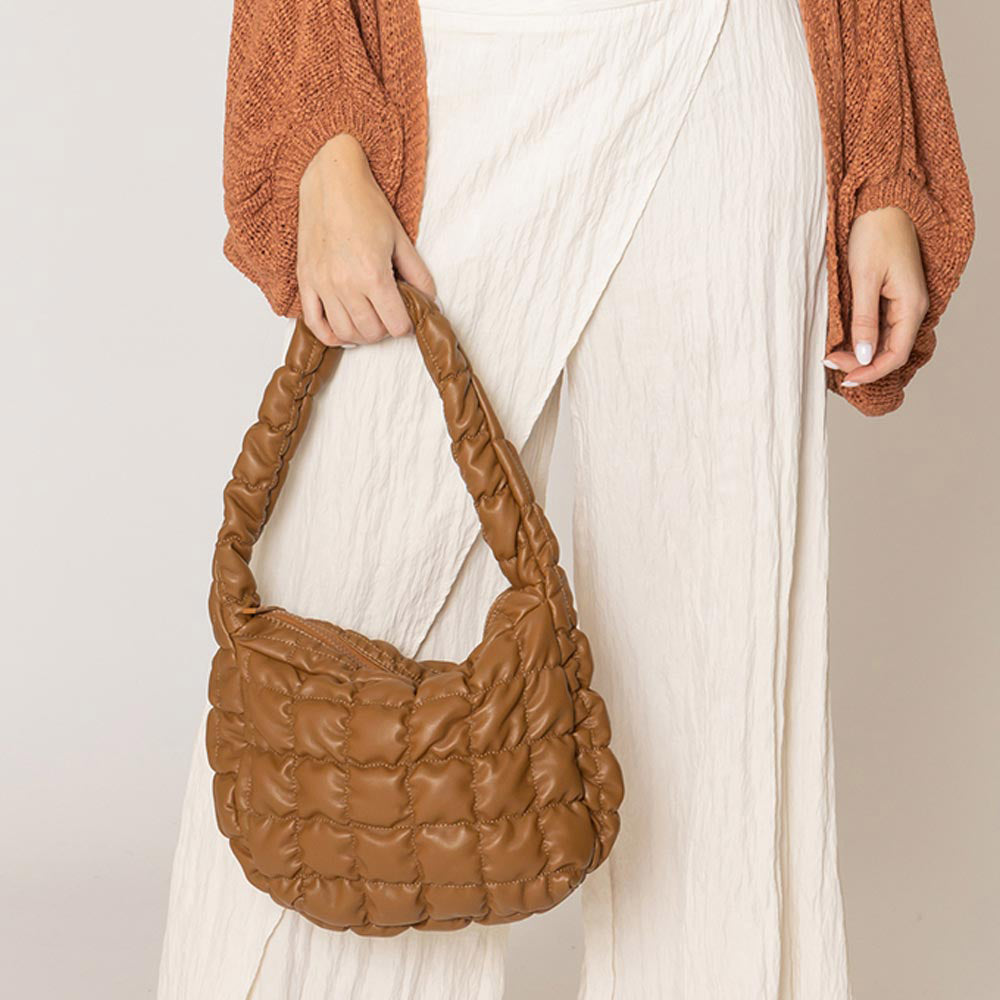 

Сумка-облако на плечо из искусственной кожи с стеганой пухлой текстурой FASHNZFAB, коричневый