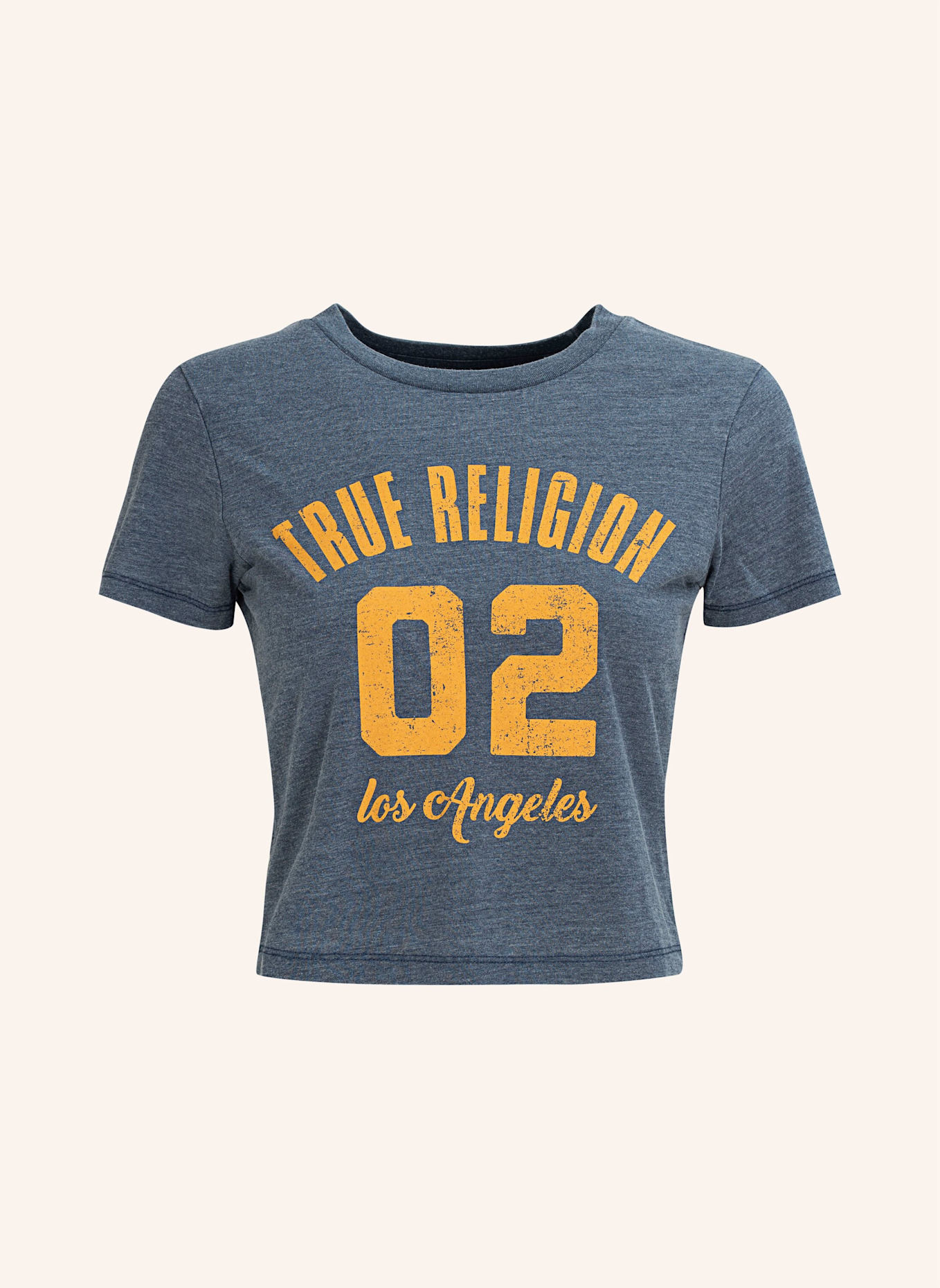 

Логотип выгорания на футболке True Religion, синий