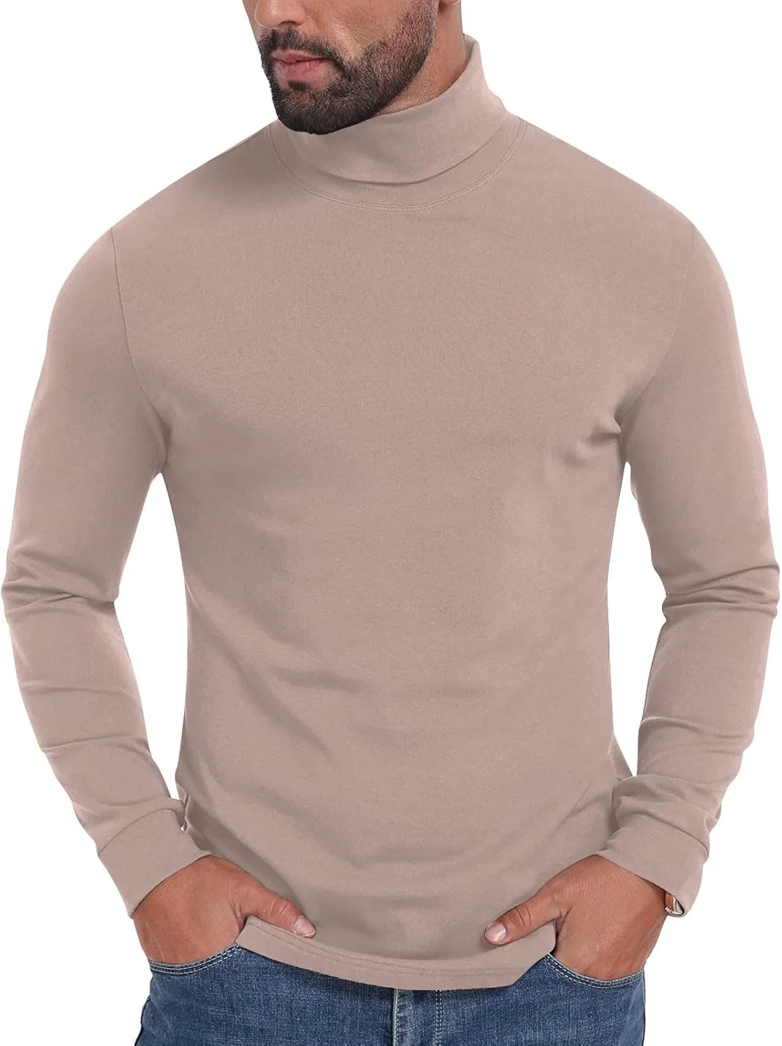 Мужская водолазка, облегающая, дышащая, Generic, 2-beige