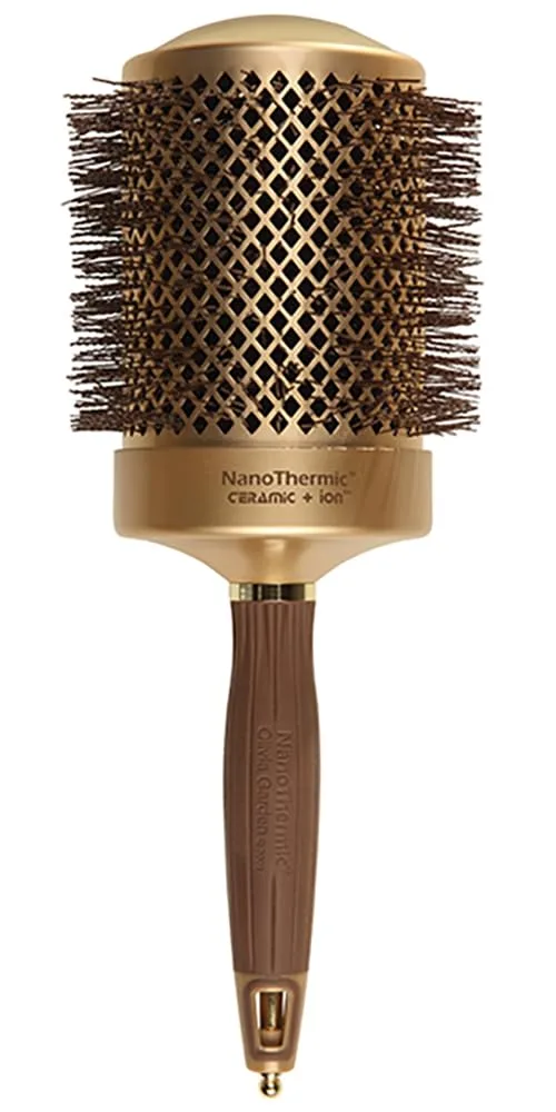 Термощетка для укладки волос Olivia Garden NanoThermic Ceramic + Ion Round Thermal Hair Brush - не электрическая - профессиональная щетка для нормальных и густых волос. 8,3 см, Gold / Chocolate