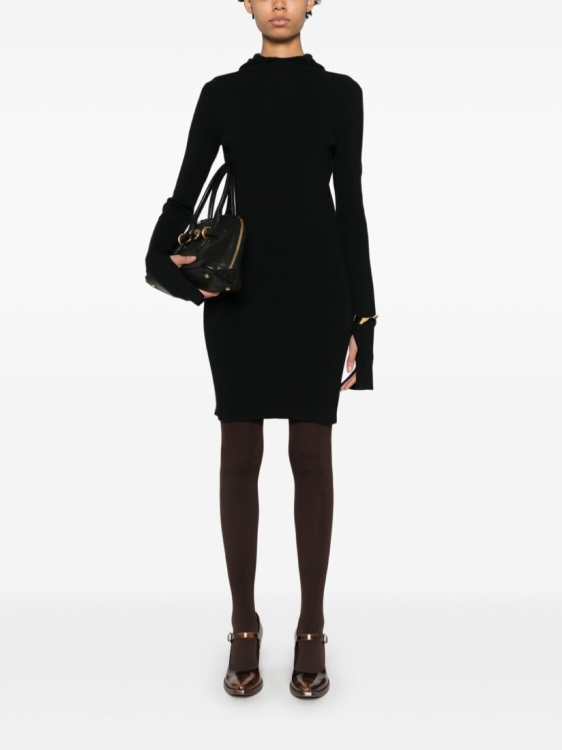 Мини-платье из трикотажного полотна в рубчик FENDI, черный — фото 2