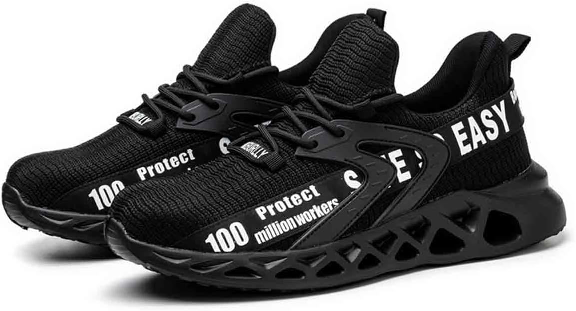 

Защитные туфли для мужчин и женщин, стойкие к раздавливанию и проколам, страховые туфли, противоскользящая обувь с стальным носком, дышащие легкие кроссовки для приключений (черные, 8.5) Hancha