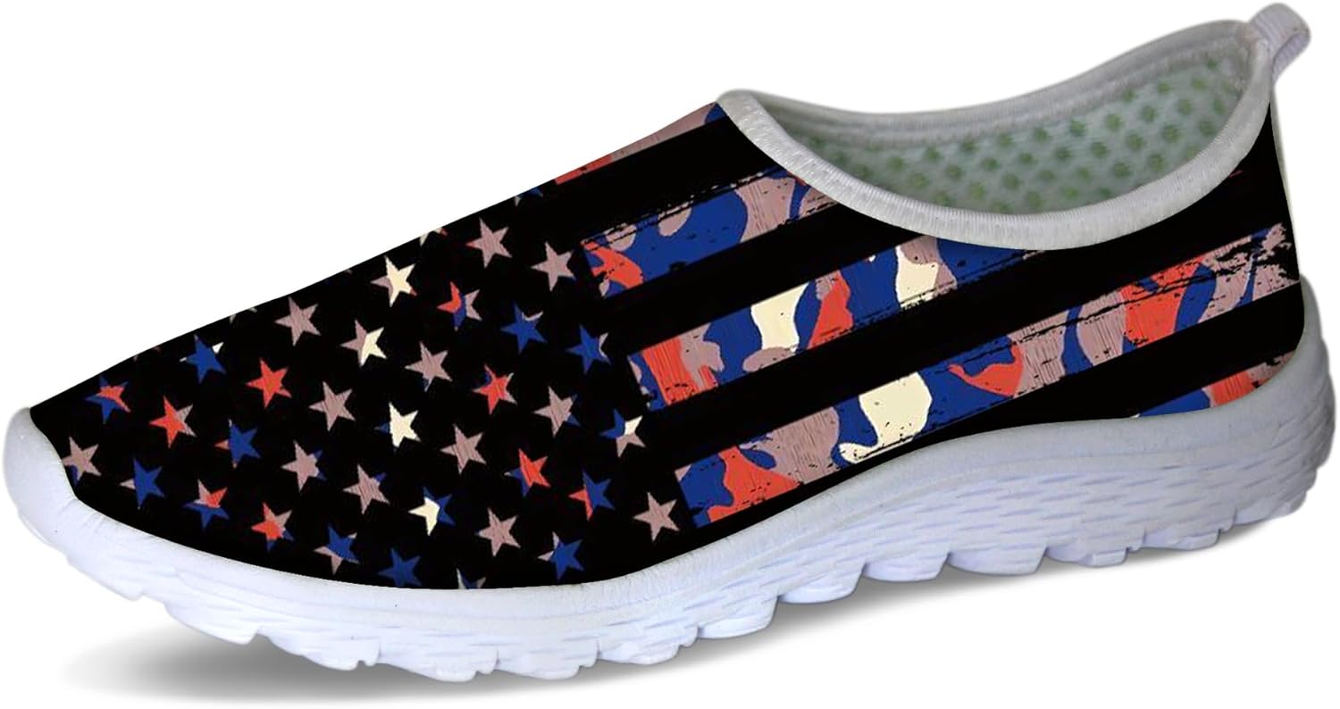 

Кроссовки Forchrinse Panda для женщин и мужчин Go Walk Slip-on для бега и ходьбы, Colorful Camo American Flag