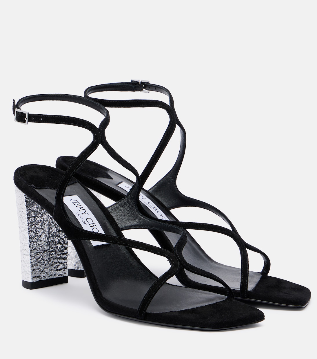 Ази 85 декорированные замшевые сандалии Jimmy Choo, Black/Silv