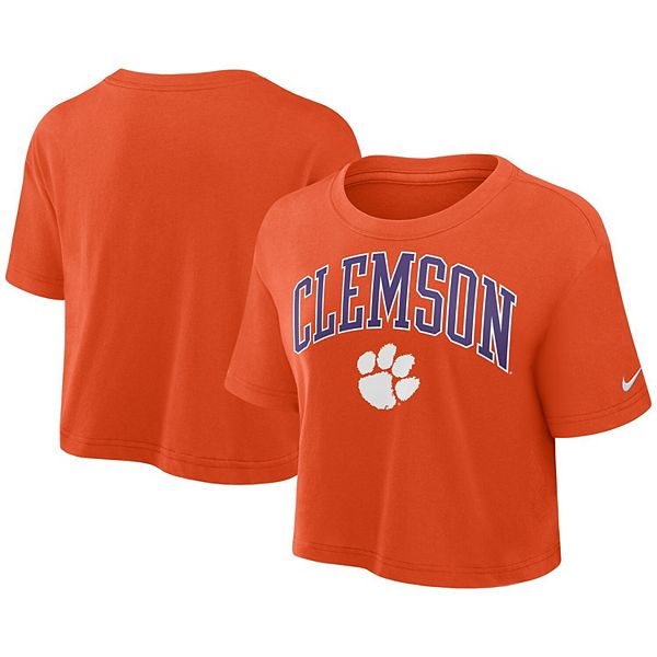 

Женская оранжевая футболка cropped dri-fit clemson tigers athletic prep arch Nike