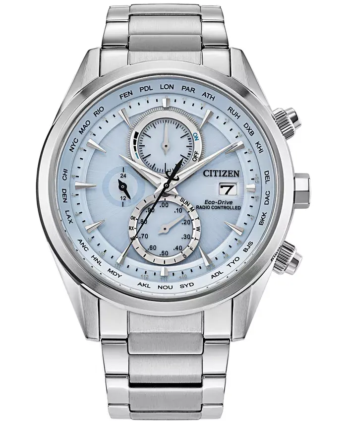 

Мужские часы Eco-Drive Chronograph Sport Luxury с радиоуправлением, стальной браслет, 43 мм Citizen