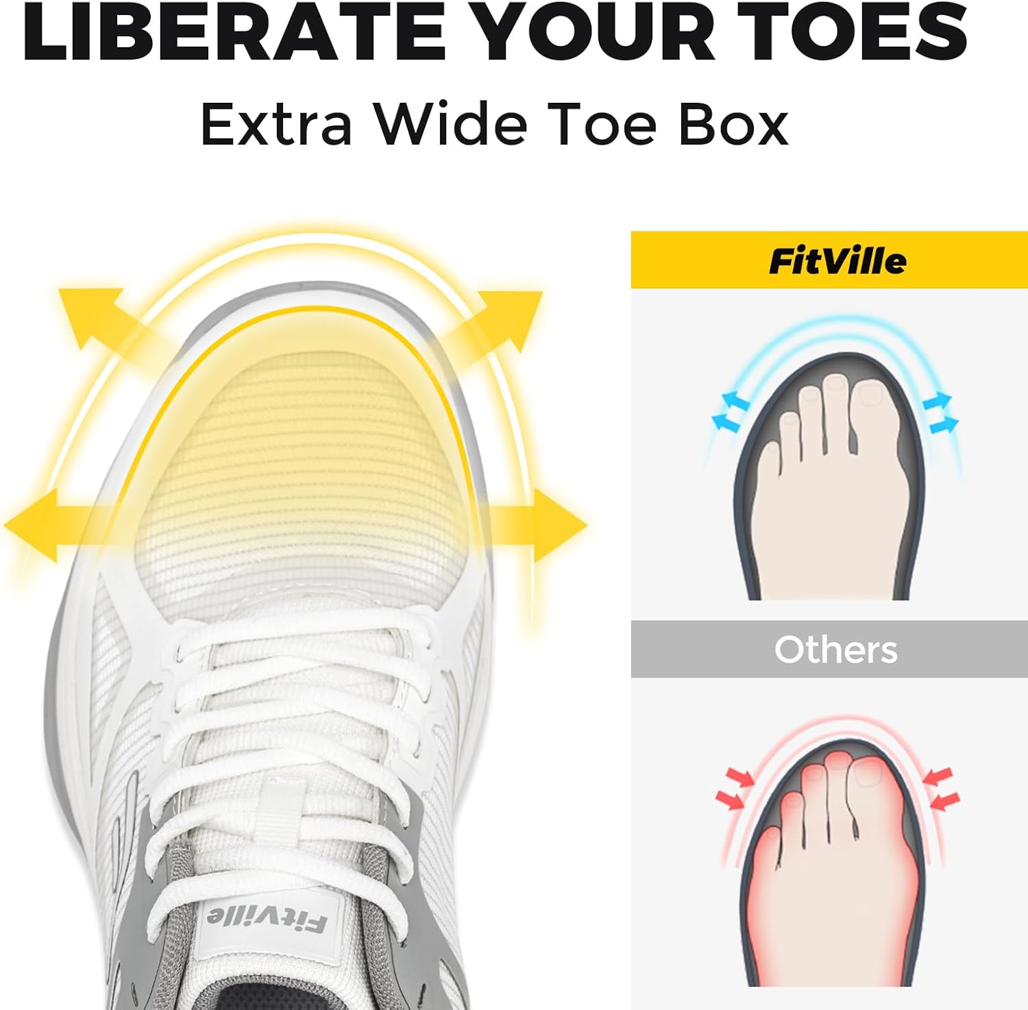 Кроссовки FitVille Extra Wide для мужчин для игры в пиклбол, теннисные кроссовки с поддержкой свода стопы, белый/серый — фото 2