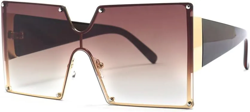 

MUTYNE Большие квадратные солнцезащитные очки для женщин, без оправы, цельные, с градиентным переходом цвета, роскошные, ретро, ​​UV400, винтажные, Brown