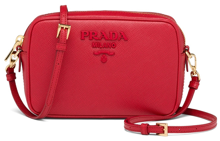 

Красная женская сумка через плечо из телячьей кожи PRADA Small Square