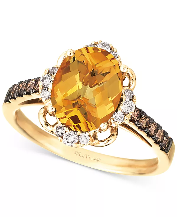 

Кольцо с аметистом (3 карата) и бриллиантом (3/8 карата) из 14-каратного белого золота (также с голубым топазом и цитрином) Le Vian, citrine