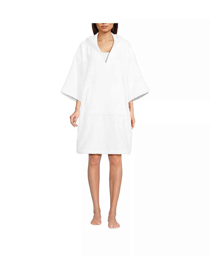 

Женский махровый спа-халат с рукавами 3/4 и капюшоном Lands' End, белый