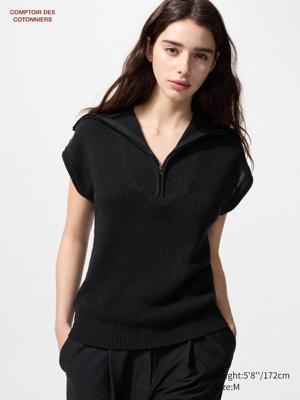 

Толстый льняной джемпер с высоким воротом и застежкой-молнией Uniqlo, черный
