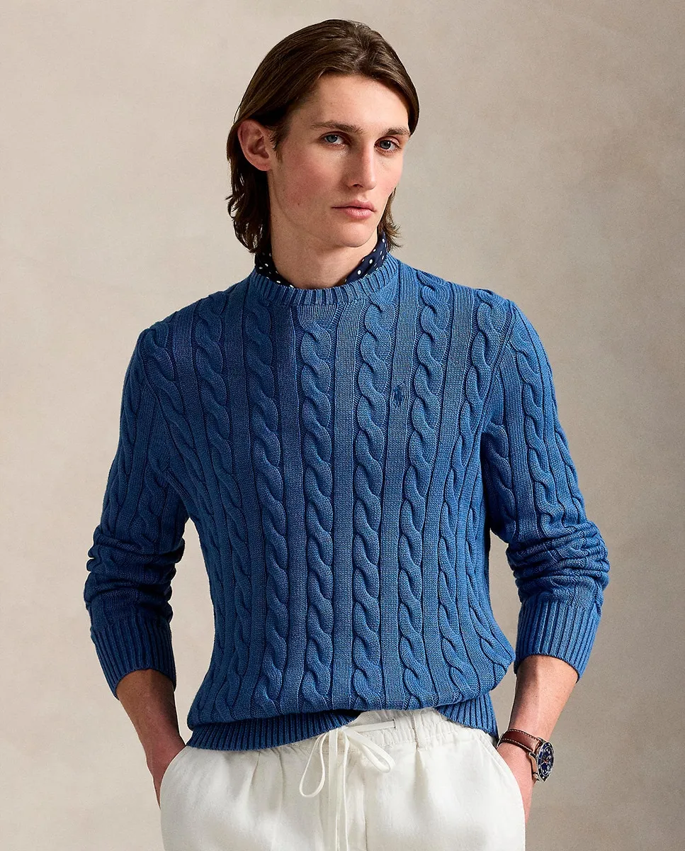 

Мужской хлопковый свитер с косами Polo Ralph Lauren, тёмно-синий